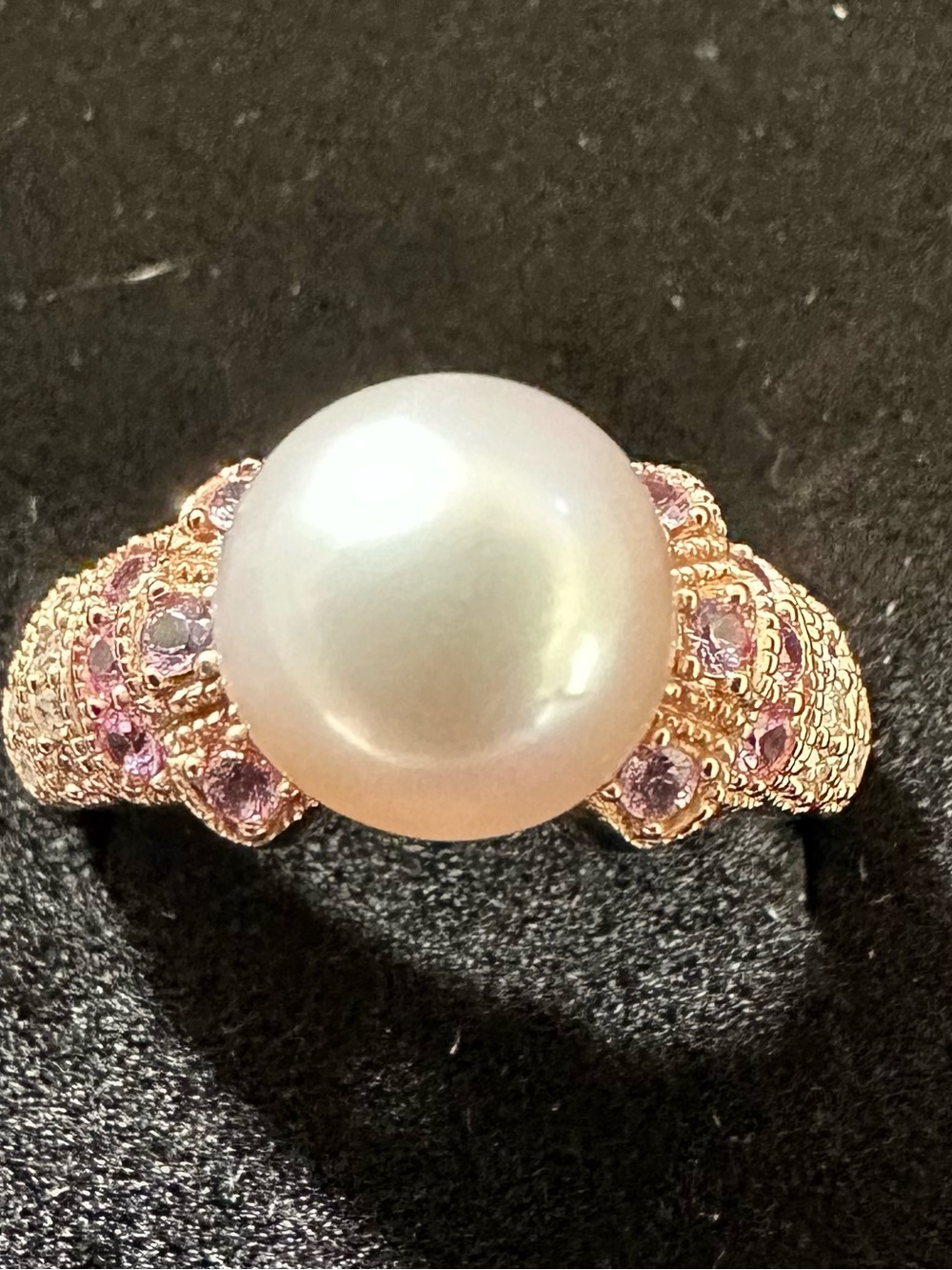 14K Rose Gold Cultured Pearl Pink Sapphire Diamond Ring Size 7 Weight 4.8 grams